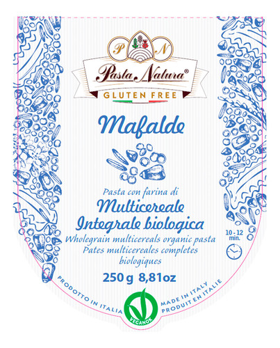 Pasta Mafalde Multicereal Integral, Sin Gluten Vegana 250 Gr