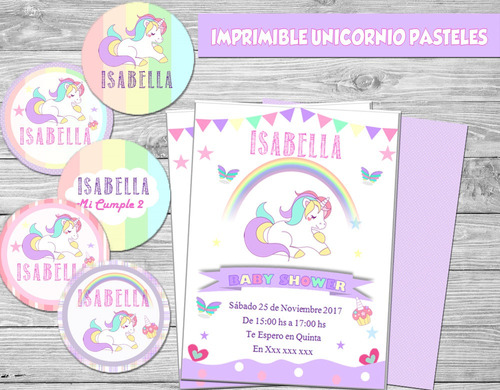 Kit Imprimible Unicornios Arcoiris Pastel Candy Bar Nuevo 