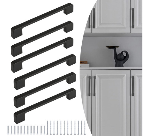 6pcs Tiradores Para Cocina Cajones Armarios Hogar Negro 20cm