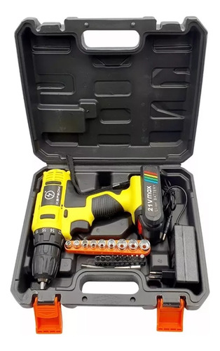 Parafusadeira Furadeira Bateria 21v Profissional Com Maleta Cor Amarelo 110v/220v
