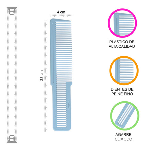 Kit de 12 Peines Wahl, Peines de Pelo de Dientes Finos, Peine de Peluquería Para Corte o Para Peinar, Set Multicolor