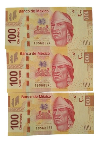 Billetes De 100 Pesos Mexicanos Nezahualcóyotl Consecutivos