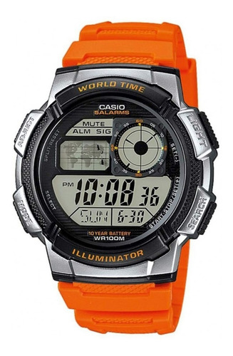 Reloj Casio Ae 1000w Hora Mundial Con Cronómetro Y Luz