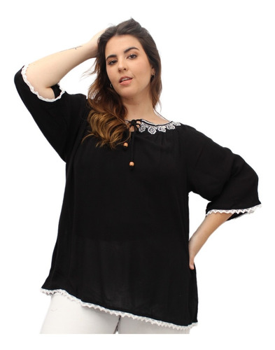 Blusa Janta Bordada Crep Casual Talle Grande Importada 