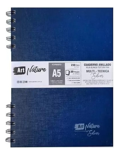 Cuaderno Tapa Dura Plantec Artnature Silver 20hojas 230gr A5