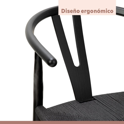 Pack 2 Sillas Wishbone Rattan - Negra Con Hilo Negro