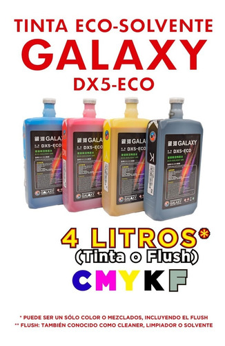 4 Litros Tinta Galaxy Ecosolvente Epson Dx4 / Dx5 / Dx7