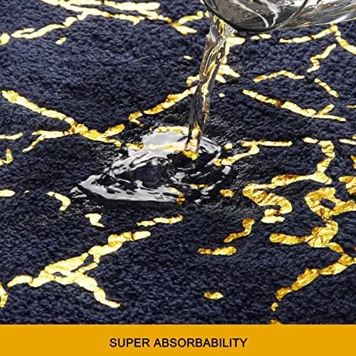 Alfombras De Baño Azul Marino, Decoración De Tiras Doradas,