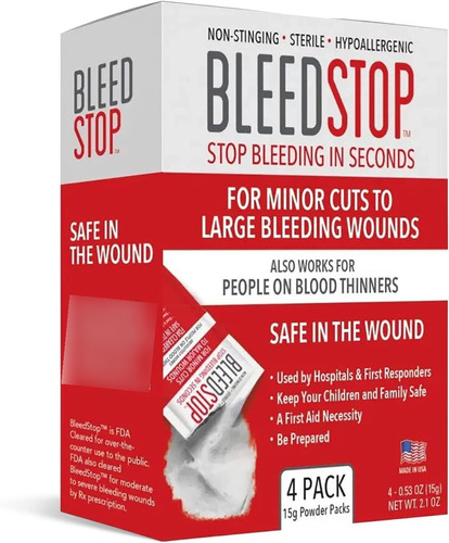 Bleedstop | Polvo Primeros Auxilios Coagulación Sangre | 4pk