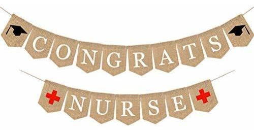 Banderines - Amosfun Congrats Nurse Burlap Banner Nursing G