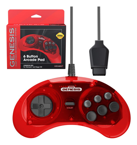 Joystick Sega Genesis Original 6 Botones Arcade Crimson Red