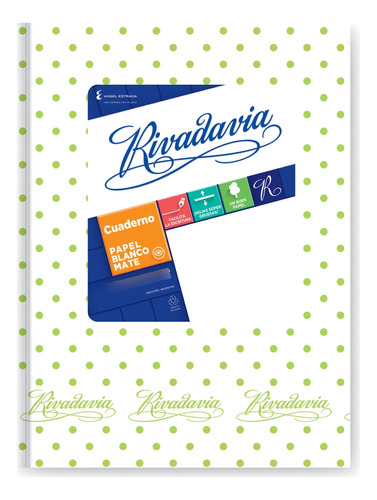 Cuaderno Rivadavia 16x21 Lunares Rayado 50 Hojas Color blanco / lunares verde mz