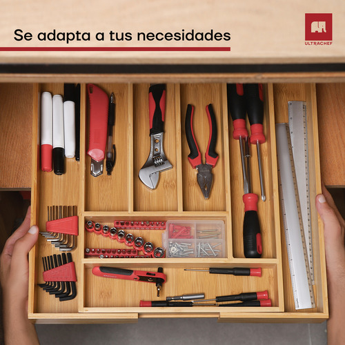 Organizador de Cubiertos Expandible con 8 Compartimentos Ultrachef Bambú