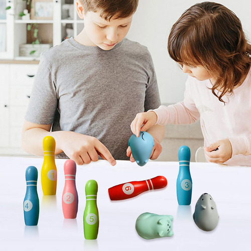 Juego De Bolos De Madera Juguete De Desarrollo Temprano Para