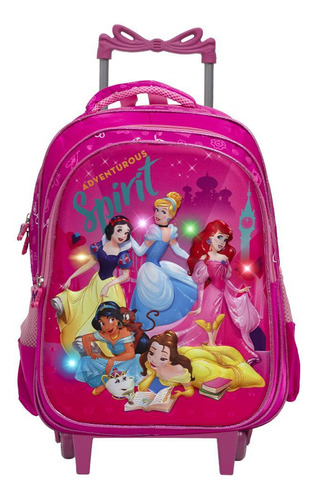 Mochila Infantil Menina Rodinha Princesas 3d Led Frontal