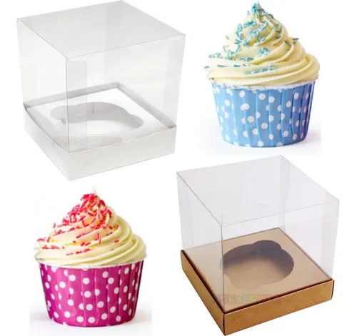 Fatia de Bolo - Caixa de Acetato, Caixa para Cupcakes, Forma para