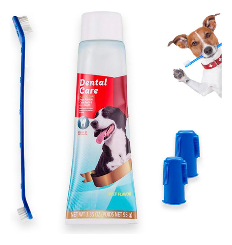 Kit Set Cepillo Dental Crema Dental Perro Mascota 4 Piezas