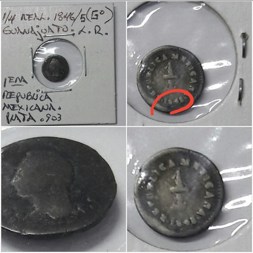 Moneda 1/4 De Real Plata. Guanajuato L.r. 1846/5 (Usado)