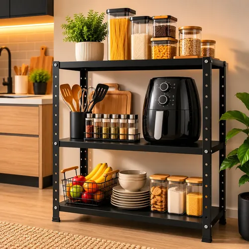 Estante De Aço 92cm 3 Prateleiras Cozinha  Garagem Reforçada Preto