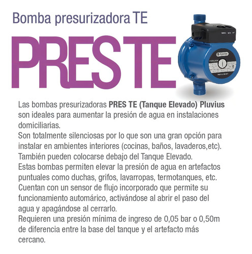 Bomba Presurizadora Pres500 Pluvius 500w 4 Baños 95 L/min.