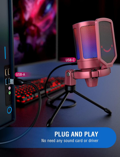 Micrófono Fifine Gaming, Pc/ps4/ps5, C/ Anti-pop, Rgb