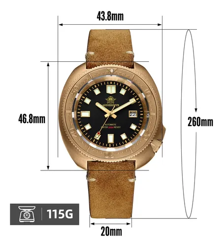 Addiesdive Reloj De Buceo Automático De Bronce Reloj De Para