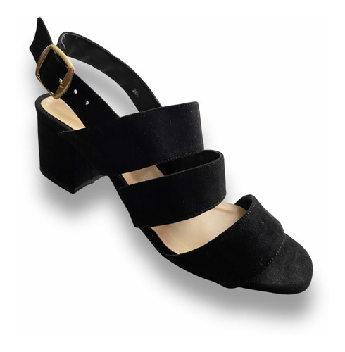 Sandalia Plataforma Tacon Negro Gamuza Tendencia Moda Casual