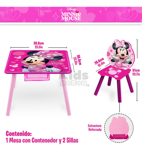 Mesa Para Niños De Madera Con Almacenamiento Y Sillas Minnie