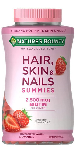 Suplemento em gomitas Nature's Bounty  Hair Skin Nails Hair, Skin & Nails biotina Hair, Skin & Nails sabor  morango em pote 230 un