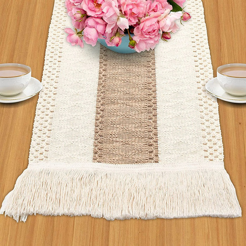 Camino De Mesa Boho Farmhouse, Borde Cosido A Crochet Fe