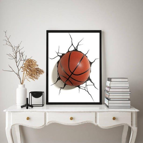 Quadro Decorativo Bola De Basquete 3d 45x34cm - Com Vidro