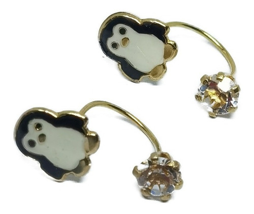 Aretes De Pinguino Y Zirconia Tipo Telefono Oro Laminad