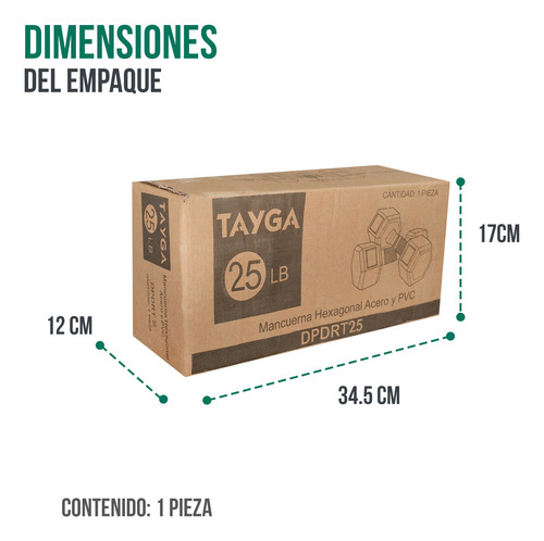 Mancuerna Pesa Hexagonal 25lb/12kg Pvc Gym Color Negro