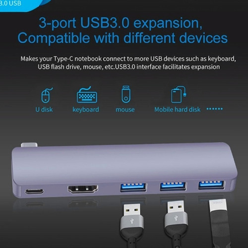 Imagen 4 de 4 de Hub Usb Tipo C, 5 En 1, Para Macbook Pro