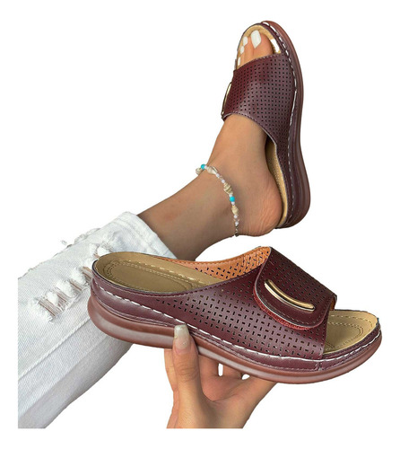 Sandalias De Tacón Bajo Con Cuñas Huecas Y Transpirables Par
