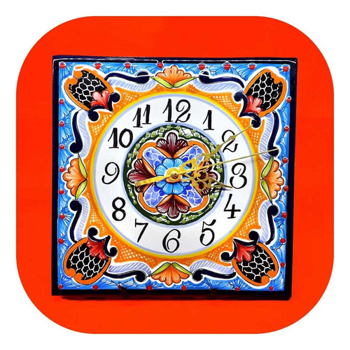 Imagen 1 de 2 de Reloj Azulejo De Pared Color De Talavera Poblana R2 Al