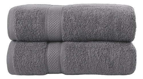 Juego de 2 toallas de baño 140cm y 70cm 100% algodón absorbente color gris liso