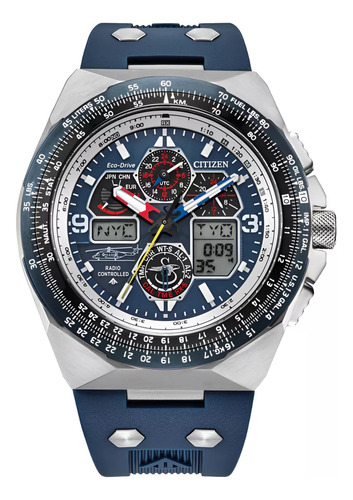 Citizen Special Edition Promaster Sikorsky S-92 Jy8156-00l Correa Azul Bisel Plata Fondo Azul