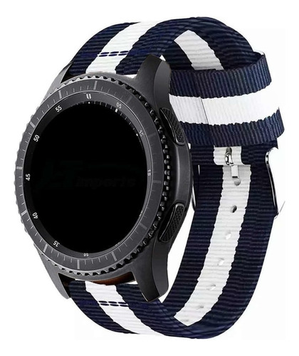 Pulseira 22mm Nylon Listrada Para Samsung Galaxy Watch3 45mm Cor Azul/branco