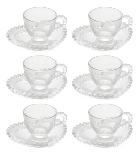 Juego De Taza Y Platillo En Forma De Corazón - Cerámica, 8 Onzas, Color Rojo, Apto Microondas
