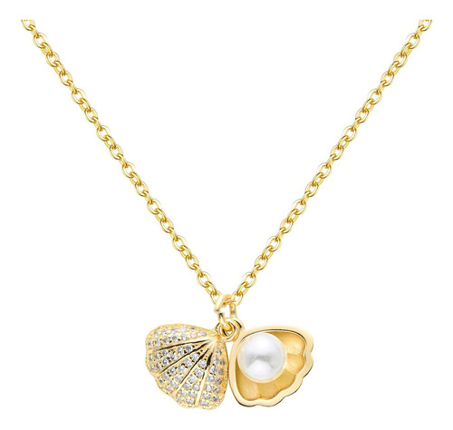 Collar Dije De Concha Con Perla Marina Ostra De Mar Con Piedra Preciosa Chapada En Oro De 18k Para Mujer Dama Elegante Color Dorado