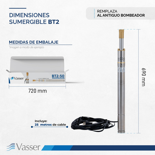 Imagen 3 de 6 de Bomba Sumergible 2 Pulgadas Vasser 0.50 Hp Bt2-50 + Cable