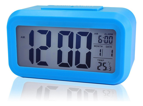 Reloj digital, mesita de noche, banco, alarma