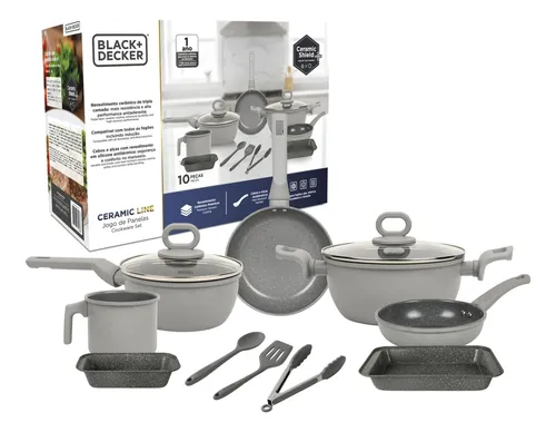 Jogo Panelas 10 Peças Indução Gás  Cerâmica Black Decker Cinza