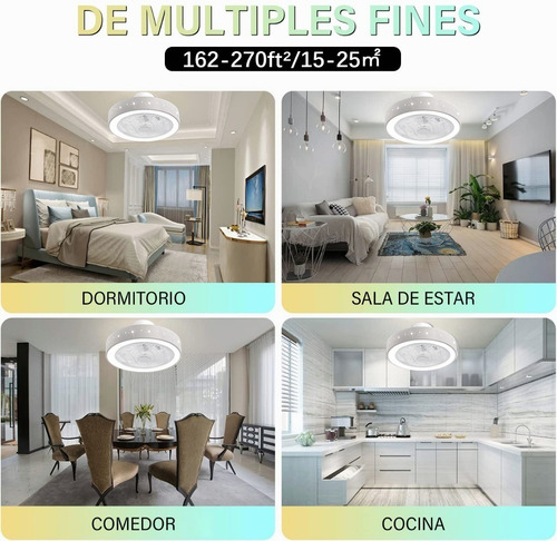 Ventilador De Techo Lampara Moderno, Tres Colores Dimmable