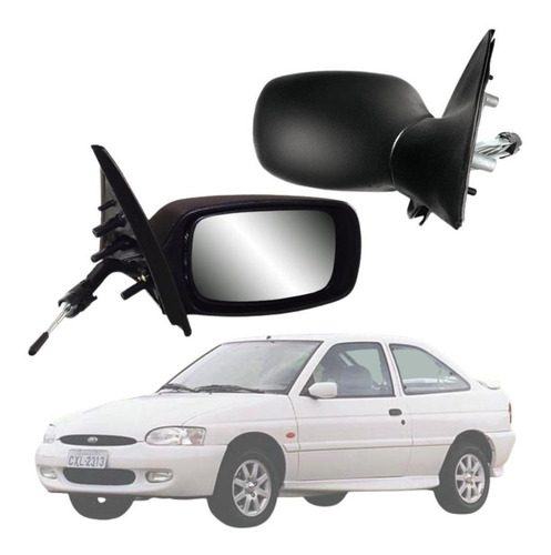 Par Espelho Retrovisor Escort 1997 A 2004 Preto Com Controle