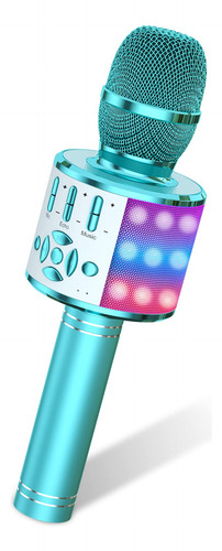 Micrófono De Karaoke Amazmic Kids Bluetooth Led Azul Claro