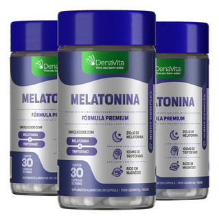 Kit 3x Melatonina L-triptofano Magnésio 90 Cápsulas Denavita Melatonina 90 Cápsulas - Denavita