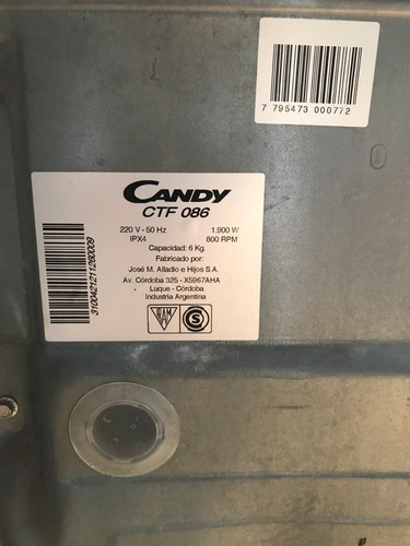 Lavarropas Candy 6kg 800 Rpm (anda Perfecto! - En Funcionam)