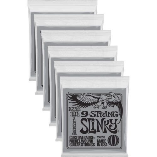 6 Pack Ernie Ball 2628 9-string Slinky Nickel Wound Elec Eeb